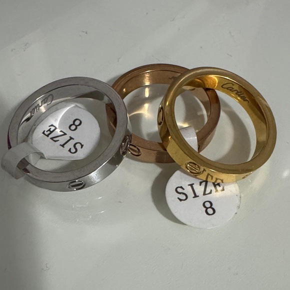 Gold and Silver Stacked Screw-Accent Rings - Women Jewelry - Picture 3 of 3